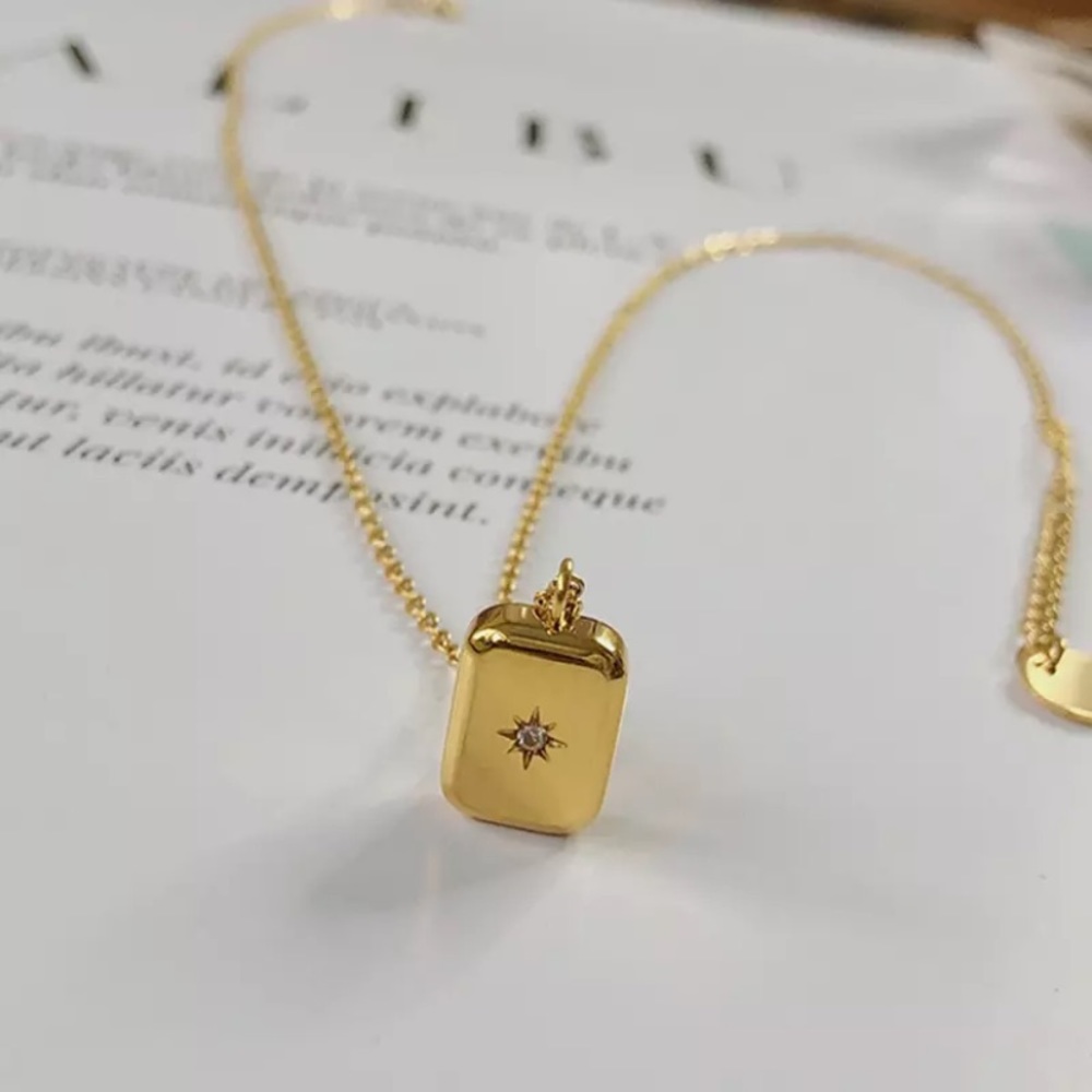 Star pendant rectangle necklace 18k gold plated - Picture 3 of 7